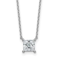 14K White Gold 1 Carat Certified Lab Grown Diamond VS+ F+ Princess Complete Four Prong Pendant Necklace, 18" view 1