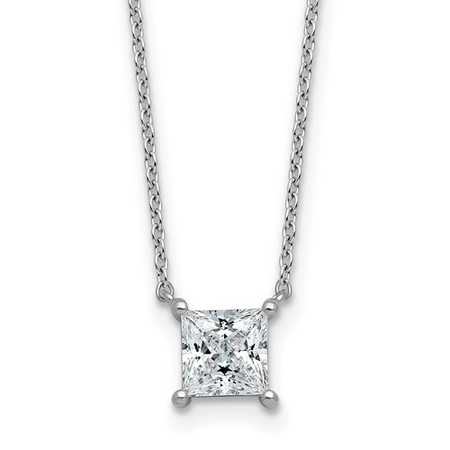 14K White Gold 1 Carat Certified Lab Grown Diamond VS+ F+ Princess Complete Four Prong Pendant Necklace, 18"