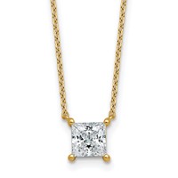 14K Yellow Gold 1 Carat Certified Lab Grown Diamond VS+ F+ Princess Complete Four Prong Pendant Necklace, 18" view 1