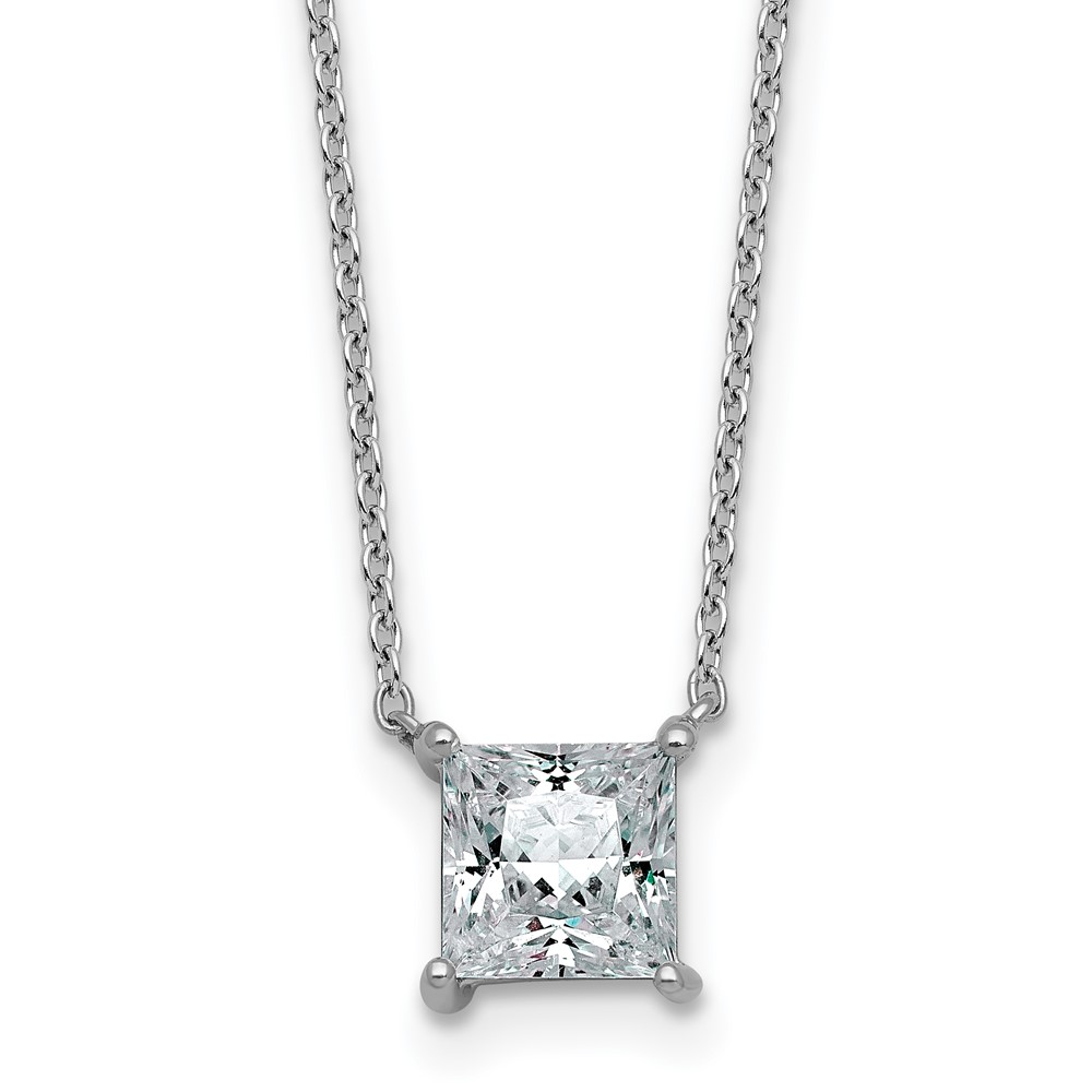 14K White Gold 1.50 Carat Lab Grown Diamond VS+ F+ Princess Complete Four Prong Pendant Necklace, 18"