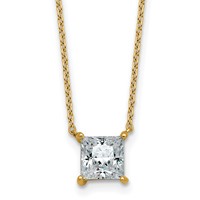 14K Yellow Gold 1.50 Carat Certified Lab Grown Diamond VS+ F+ Princess Complete Four Prong Pendant Necklace, 18" view 1