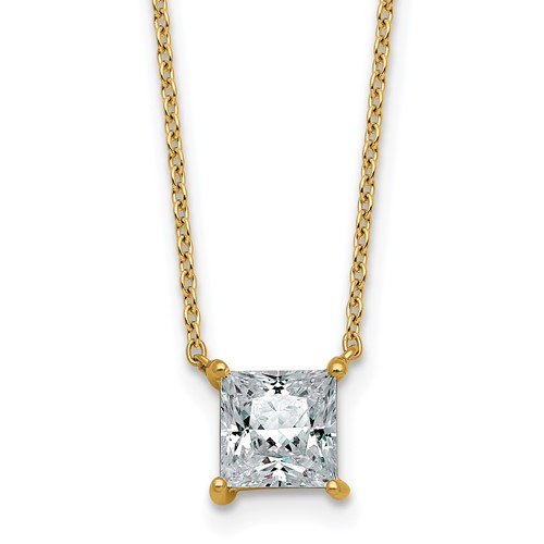 14K Yellow Gold 1.50 Carat Certified Lab Grown Diamond VS+ F+ Princess Complete Four Prong Pendant Necklace, 18"