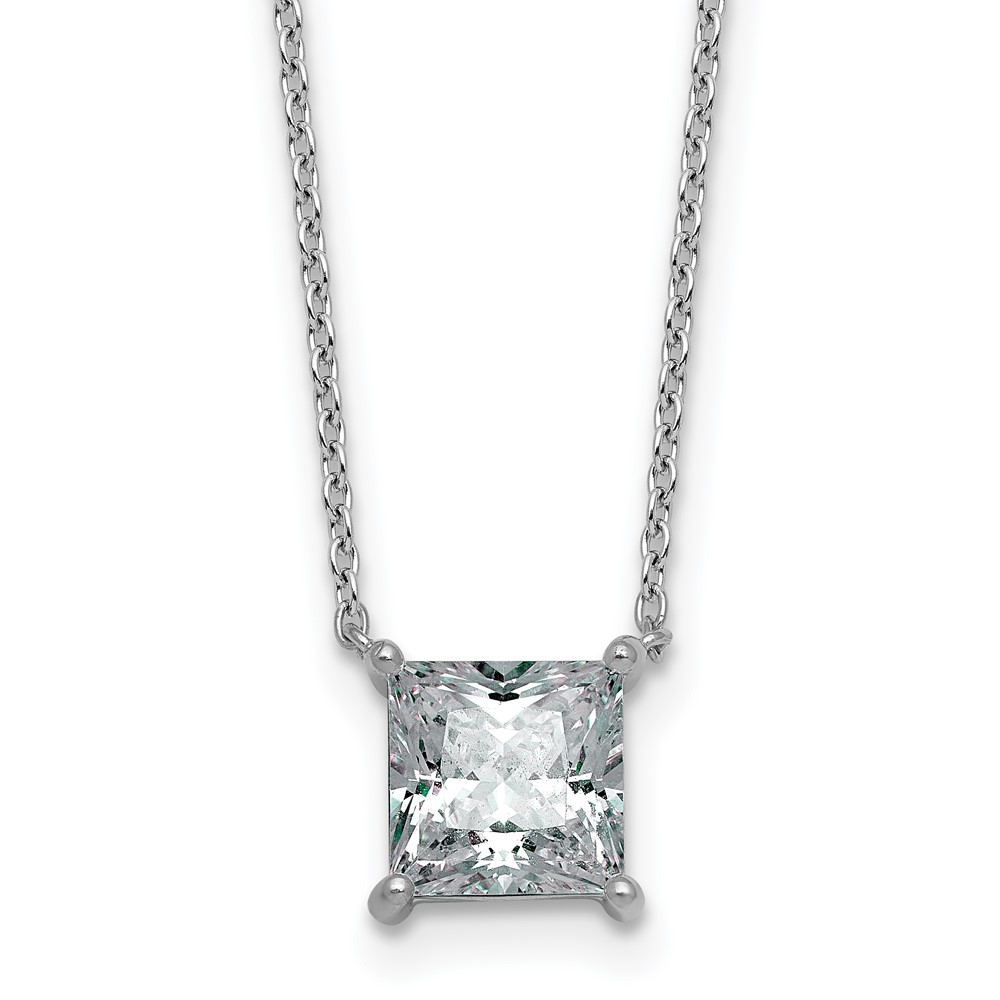 14K White Gold 2 Carat Certified Lab Grown Diamond VS+ F+ Princess Complete Four Prong Pendant Necklace, 18"