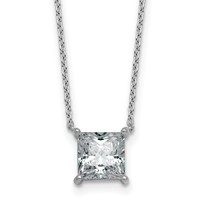 14K White Gold 2 Carat Certified Lab Grown Diamond VS+ F+ Princess Complete Four Prong Pendant Necklace, 18" view 1