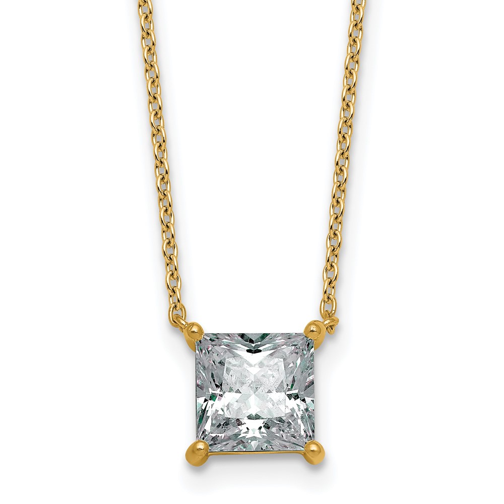 14K Yellow Gold 2 Carat Lab Grown Diamond VS+ F+ Princess Complete Four Prong Pendant Necklace, 18"