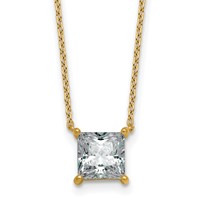 14K Yellow Gold 2 Carat Lab Grown Diamond VS+ F+ Princess Complete Four Prong Pendant Necklace, 18" view 1