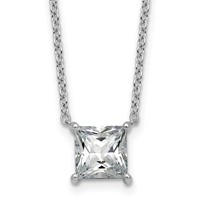 14K White Gold 2.50 Carat Certified Lab Grown Diamond VS+ F+ Princess Complete Four Prong Pendant Necklace, 18" view 1