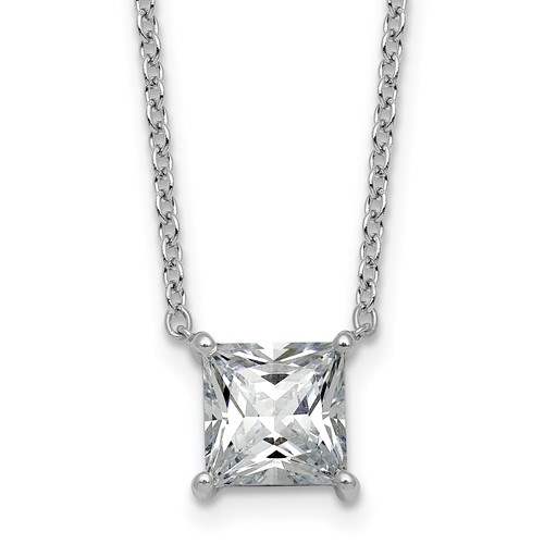 14K White Gold 2.50 Carat Lab Grown Diamond VS+ F+ Princess Complete Four Prong Pendant Necklace, 18"
