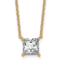 14K Yellow Gold 2.50 Carat Certified Lab Grown Diamond VS+ F+ Princess Complete Four Prong Pendant Necklace, 18" view 1