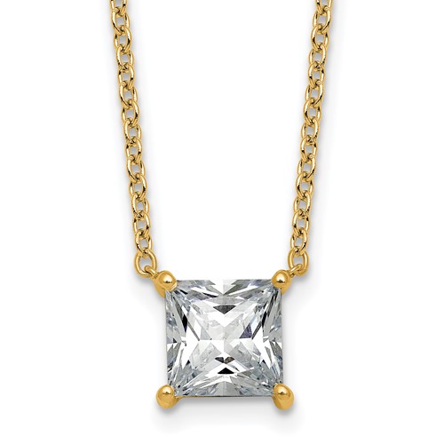 14K Yellow Gold 2.50 Carat Lab Grown Diamond VS+ F+ Princess Complete Four Prong Pendant Necklace, 18"