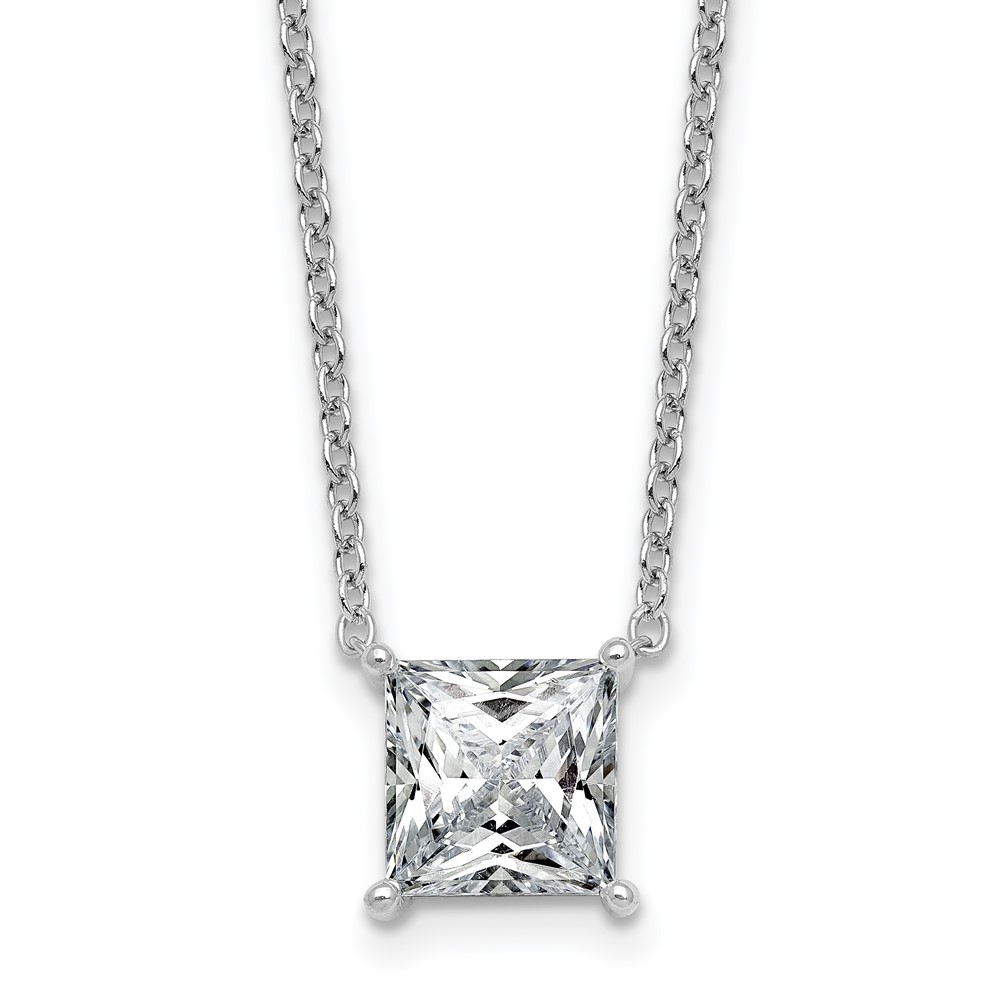 14K White Gold 3 Carat Certified Lab Grown Diamond VS+ F+ Princess Complete Four Prong Pendant Necklace, 18"