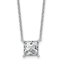 14K White Gold 3 Carat Certified Lab Grown Diamond VS+ F+ Princess Complete Four Prong Pendant Necklace, 18" view 1