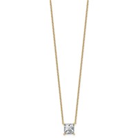 14K Yellow Gold 3 Carat Lab Grown Diamond VS+ F+ Princess Complete Four Prong Pendant Necklace, 18" view 2