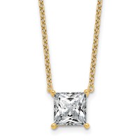 14K Yellow Gold 3 Carat Lab Grown Diamond VS+ F+ Princess Complete Four Prong Pendant Necklace, 18" view 1