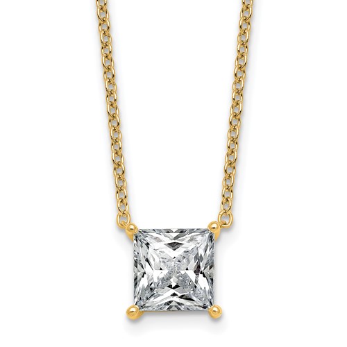 14K Yellow Gold 3 Carat Lab Grown Diamond VS+ F+ Princess Complete Four Prong Pendant Necklace, 18"