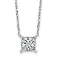 14K White Gold 3.50 Carat Certified Lab Grown Diamond VS+ F+ Princess Complete Four Prong Pendant Necklace, 18" view 1