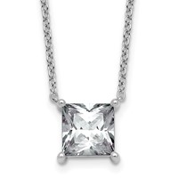 14K White Gold 4 Carat Lab Grown Diamond VS+ F+ Princess Complete Four Prong Pendant Necklace, 18" view 1