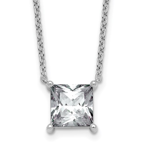 14K White Gold 4 Carat Lab Grown Diamond VS+ F+ Princess Complete Four Prong Pendant Necklace, 18"