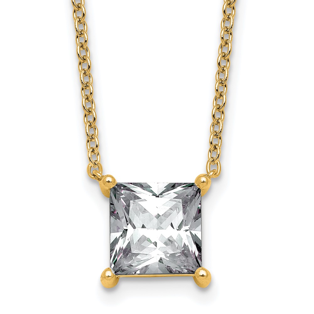 14K Yellow Gold 4 Carat Certified Lab Grown Diamond VS+ F+ Princess Complete Four Prong Pendant Necklace, 18"