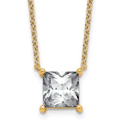 14K Yellow Gold 4 Carat Certified Lab Grown Diamond VS+ F+ Princess Complete Four Prong Pendant Necklace, 18"