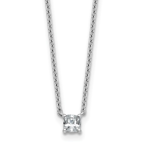 14K White Gold 0.25 Carat Lab Grown Diamond VS+ F+ Cushion Complete Four Prong Pendant Necklace, 18"