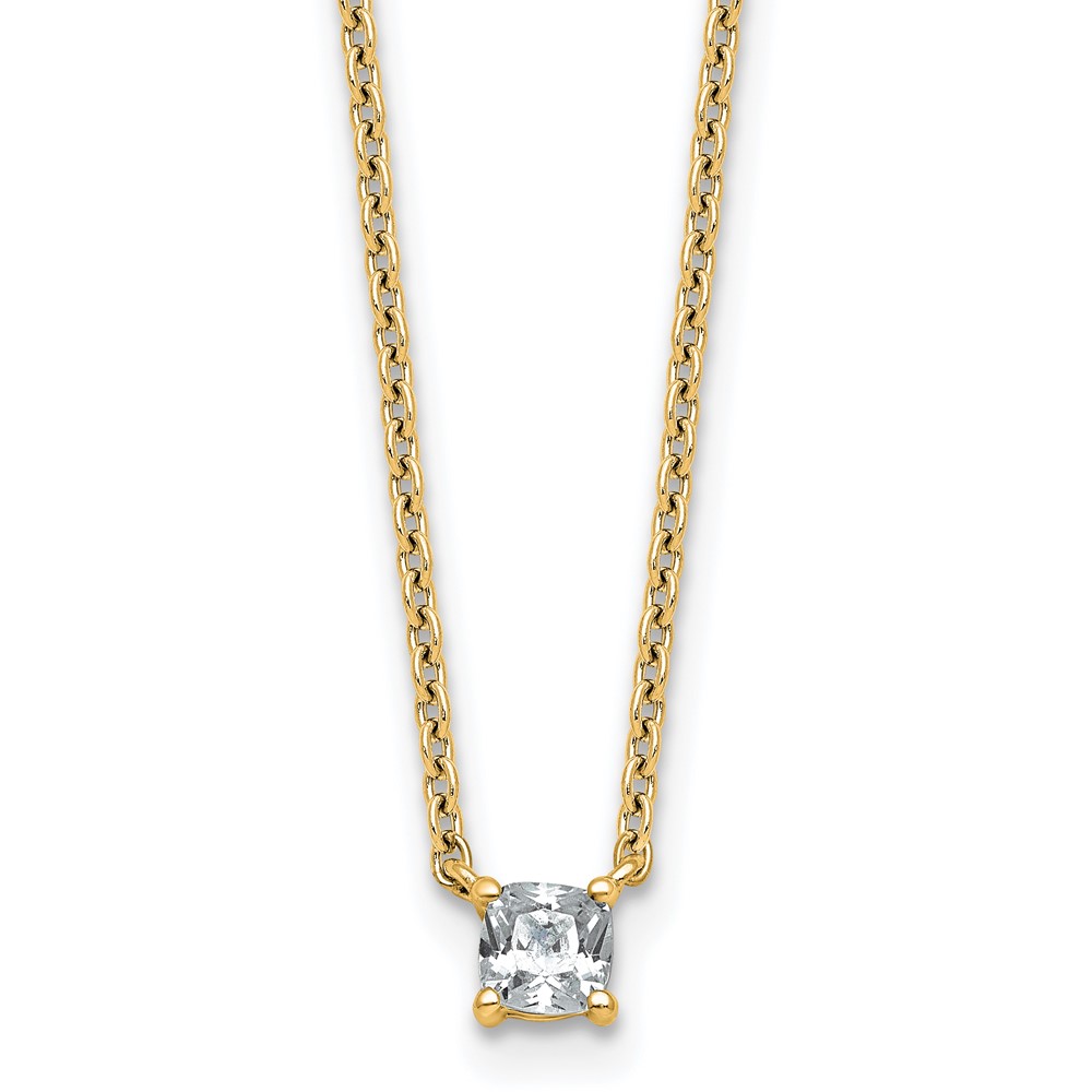 14K Yellow Gold 0.25 Carat Lab Grown Diamond VS+ F+ Cushion Complete Four Prong Pendant Necklace, 18"