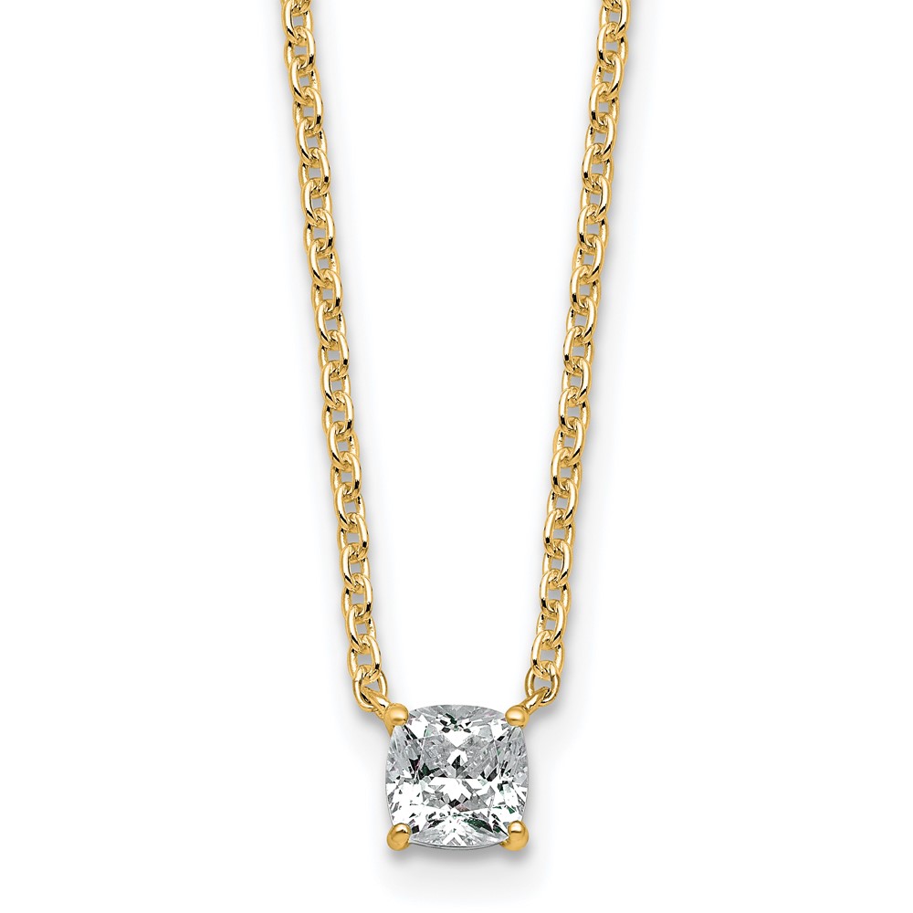 14K Yellow Gold 0.50 Carat Lab Grown Diamond VS+ F+ Cushion Complete Four Prong Pendant Necklace, 18"