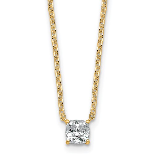 14K Yellow Gold 0.50 Carat Lab Grown Diamond VS+ F+ Cushion Complete Four Prong Pendant Necklace, 18"
