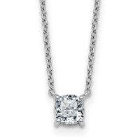 14K White Gold 0.75 Carat Lab Grown Diamond VS+ F+ Cushion Complete Four Prong Pendant Necklace, 18" view 1