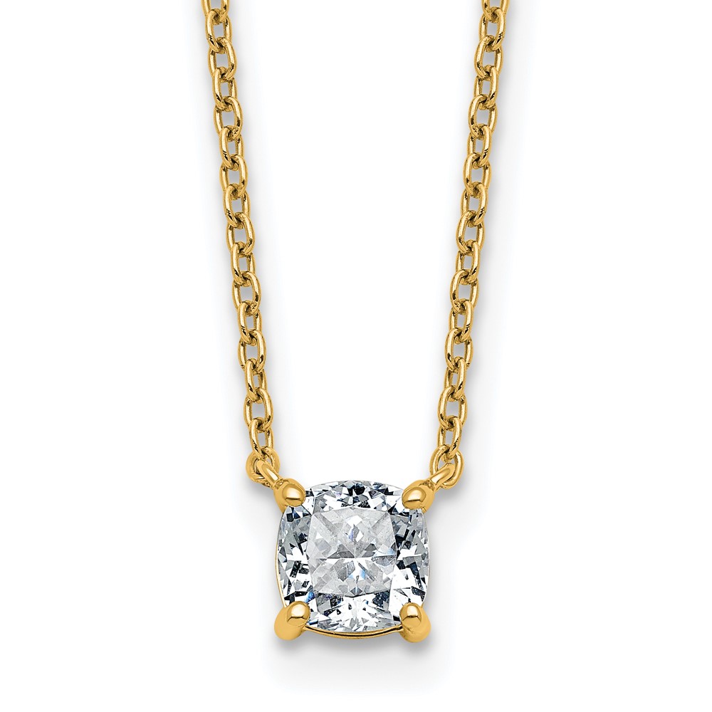 14K Yellow Gold 0.75 Carat Lab Grown Diamond VS+ F+ Cushion Complete Four Prong Pendant Necklace, 18"