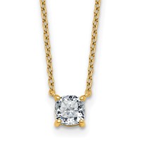 14K Yellow Gold 0.75 Carat Lab Grown Diamond VS+ F+ Cushion Complete Four Prong Pendant Necklace, 18" view 1