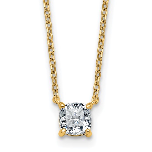 14K Yellow Gold 0.75 Carat Lab Grown Diamond VS+ F+ Cushion Complete Four Prong Pendant Necklace, 18"