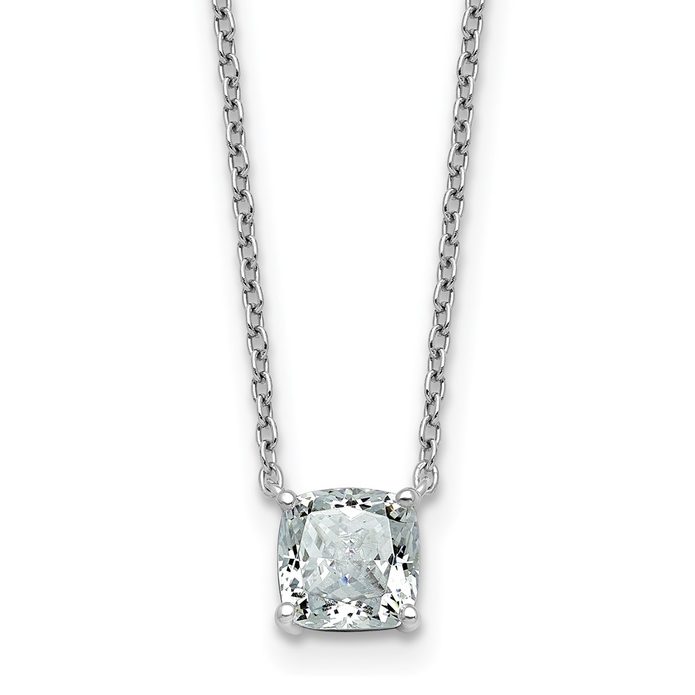 14K White Gold 1 Carat Certified Lab Grown Diamond VS+ F+ Cushion Complete Four Prong Pendant Necklace, 18"