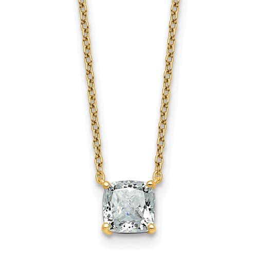 14K Yellow Gold 1 Carat Lab Grown Diamond VS+ F+ Cushion Complete Four Prong Pendant Necklace, 18"