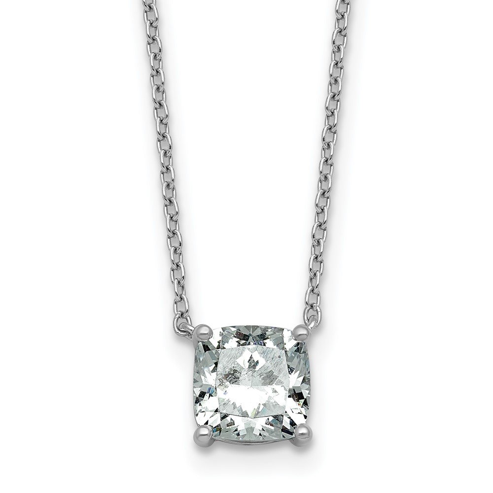 14K White Gold 1.50 Carat Lab Grown Diamond VS+ F+ Cushion Complete Four Prong Pendant Necklace, 18"