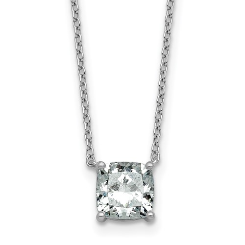 14K White Gold 1.50 Carat Lab Grown Diamond VS+ F+ Cushion Complete Four Prong Pendant Necklace, 18"