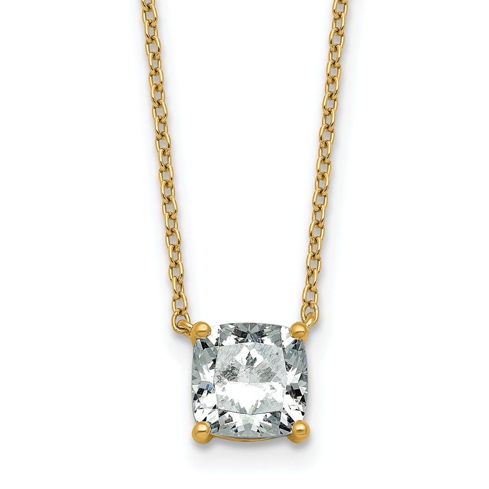 14K Yellow Gold 1.50 Carat Certified Lab Grown Diamond VS+ F+ Cushion Complete Four Prong Pendant Necklace, 18"