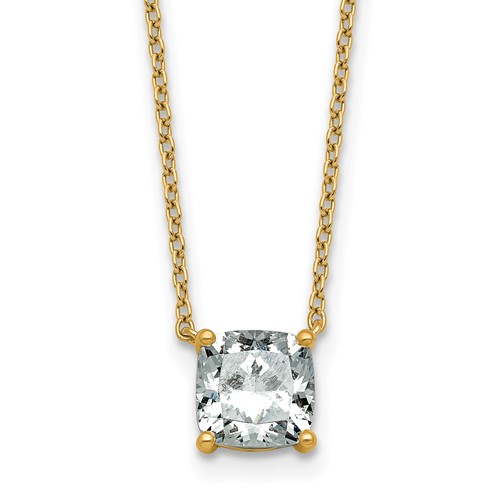 14K Yellow Gold 1.50 Carat Lab Grown Diamond VS+ F+ Cushion Complete Four Prong Pendant Necklace, 18"