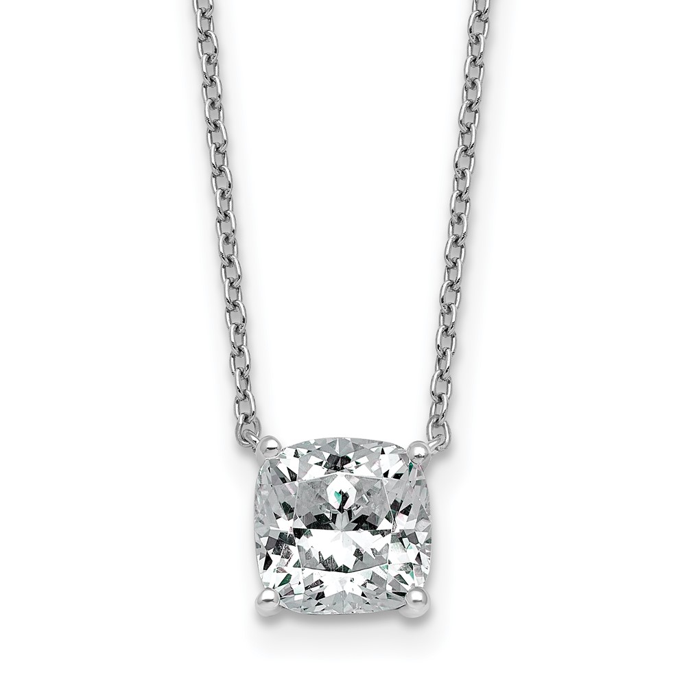 14K White Gold 2 Carat Certified Lab Grown Diamond VS+ F+ Cushion Complete Four Prong Pendant Necklace, 18"