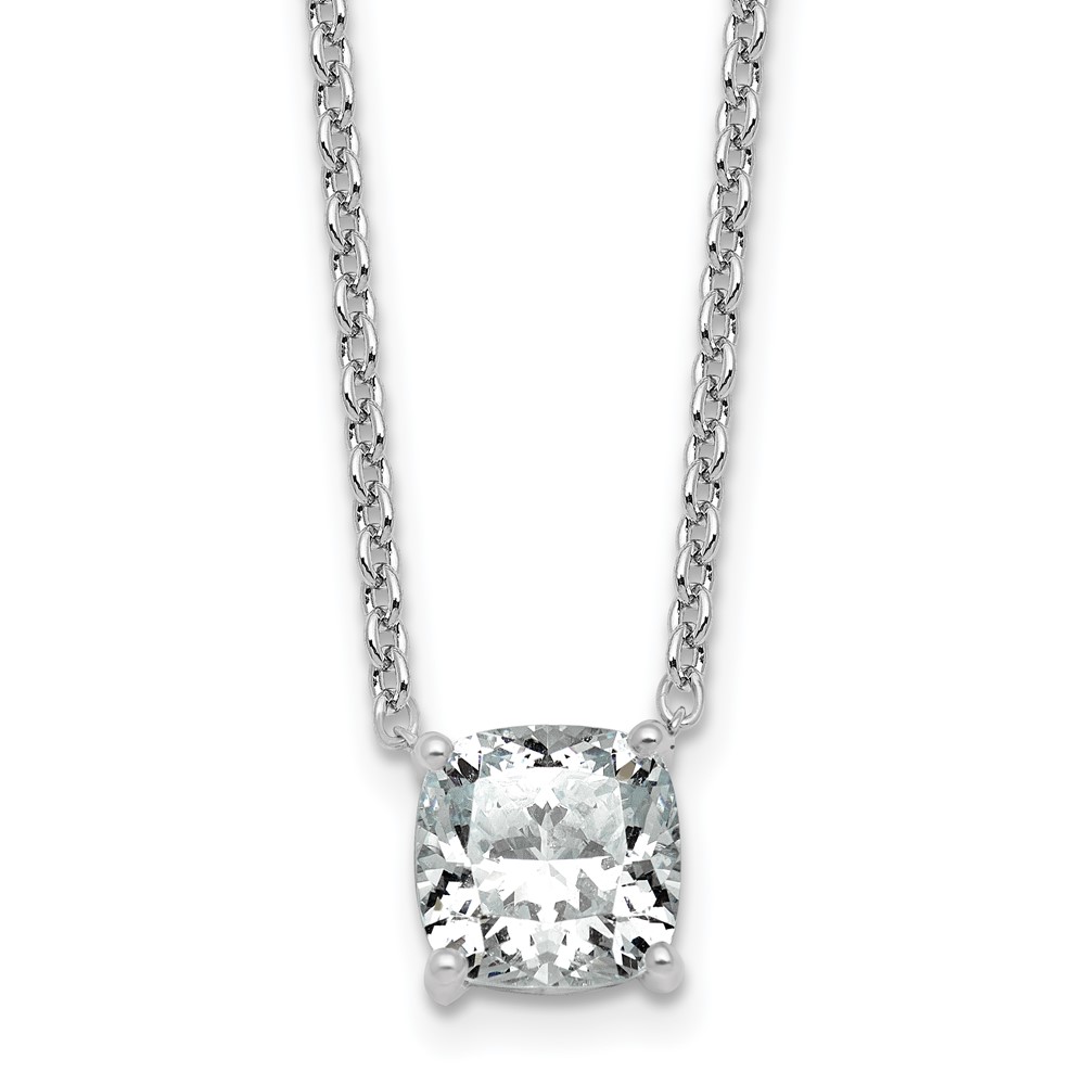 14K White Gold 2.50 Carat Certified Lab Grown Diamond VS+ F+ Cushion Complete Four Prong Pendant Necklace, 18"