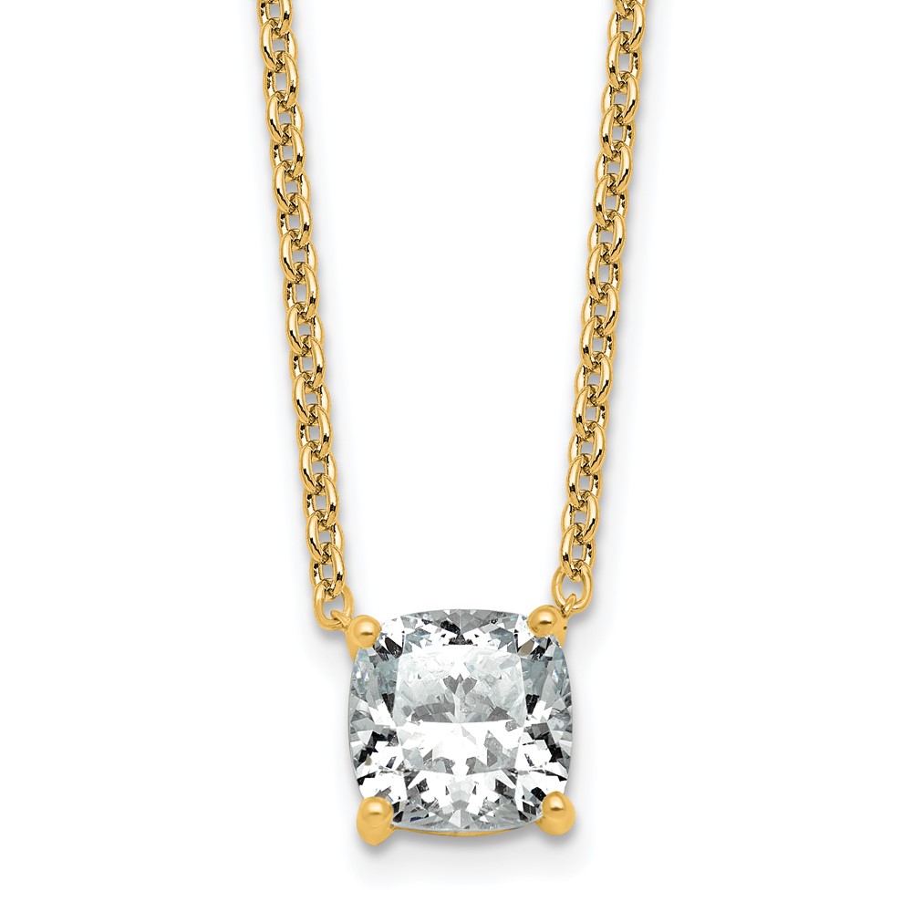 14K Yellow Gold 2.50 Carat Certified Lab Grown Diamond VS+ F+ Cushion Complete Four Prong Pendant Necklace, 18"