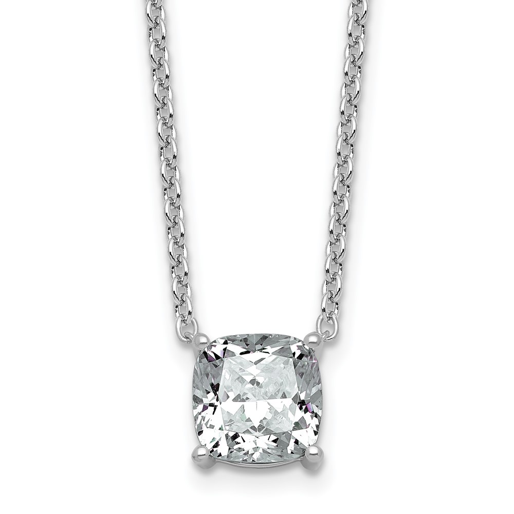14K White Gold 3 Carat Lab Grown Diamond VS+ F+ Cushion Complete Four Prong Pendant Necklace, 18"