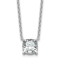 14K White Gold 3 Carat Lab Grown Diamond VS+ F+ Cushion Complete Four Prong Pendant Necklace, 18" view 1