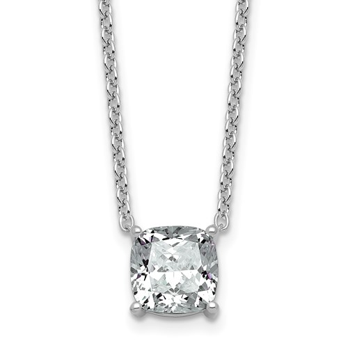 14K White Gold 3 Carat Lab Grown Diamond VS+ F+ Cushion Complete Four Prong Pendant Necklace, 18"