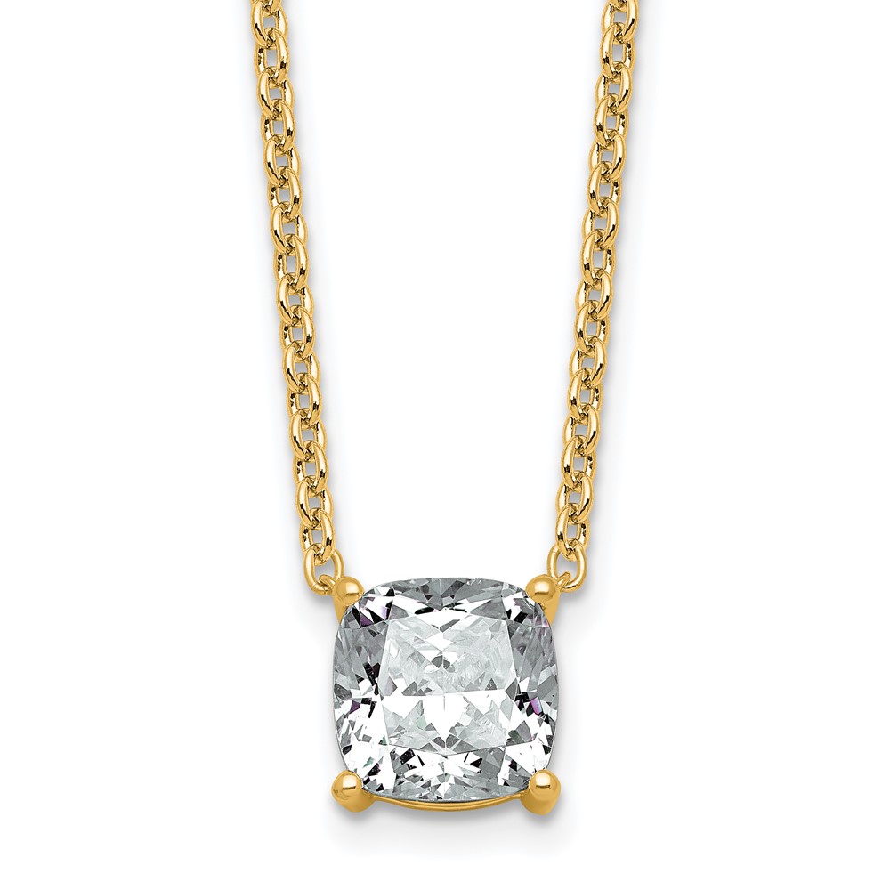 14K Yellow Gold 3 Carat Certified Lab Grown Diamond VS+ F+ Cushion Complete Four Prong Pendant Necklace, 18"