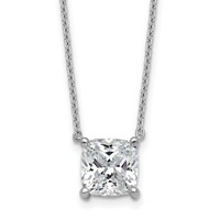 14K White Gold 3.50 Carat Certified Lab Grown Diamond VS+ F+ Cushion Complete Four Prong Pendant Necklace, 18" view 1