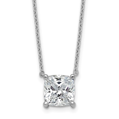 14K White Gold 3.50 Carat Certified Lab Grown Diamond VS+ F+ Cushion Complete Four Prong Pendant Necklace, 18"