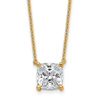14K Yellow Gold 3.50 Carat Certified Lab Grown Diamond VS+ F+ Cushion Complete Four Prong Pendant Necklace, 18" view 1