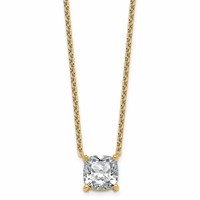 14K Yellow Gold 4 Carat Lab Grown Diamond VS+ F+ Cushion Complete Four Prong Pendant Necklace, 18" view 1