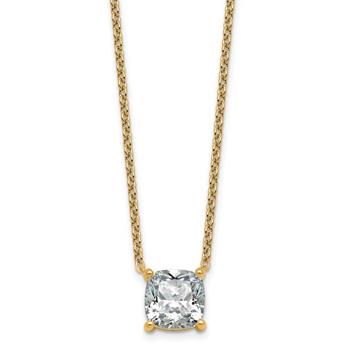 14K Yellow Gold 4 Carat Lab Grown Diamond VS+ F+ Cushion Complete Four Prong Pendant Necklace, 18"